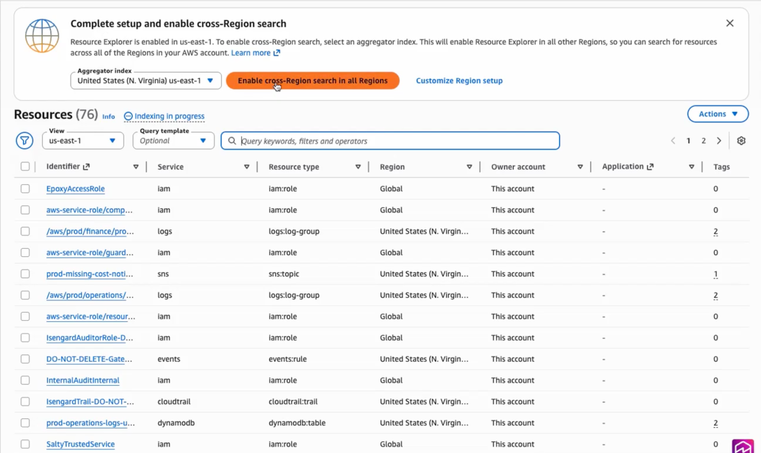 Figure 2. One-click to enable cross-Region search in all Regions.